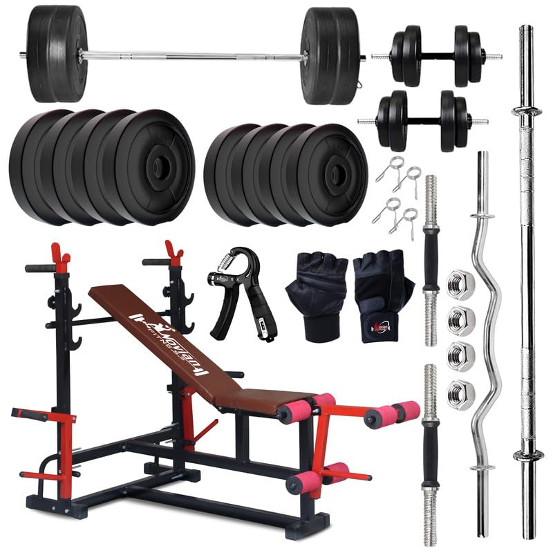 TITAN-X 8-in-1 Multifunction Home Gym Bench Set with 100KG PVC Weight Plates, 5FT Straight Barbell Rod, 3FT EZ Curl Rod, Dumbbell Rods, Skipping Rope, Hand Gripper & Gloves-image-35