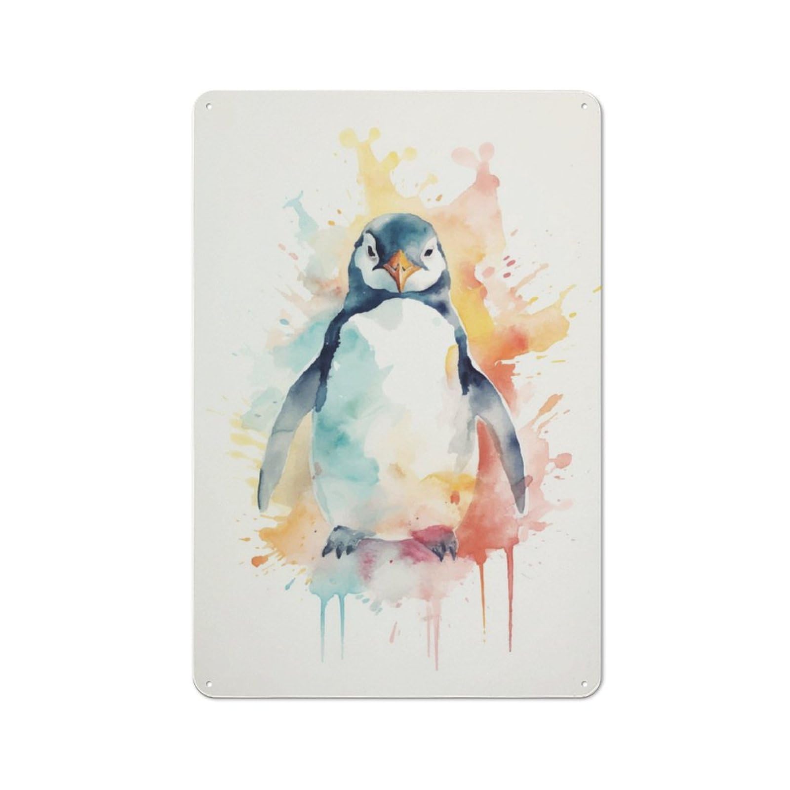 Junmoney Penguin Watercolor For Studio Or Craft Room, Rustic Metal Wall Sign 30X20cm, For Vintage Wall Decor Fans, For Metal Sign Collectors