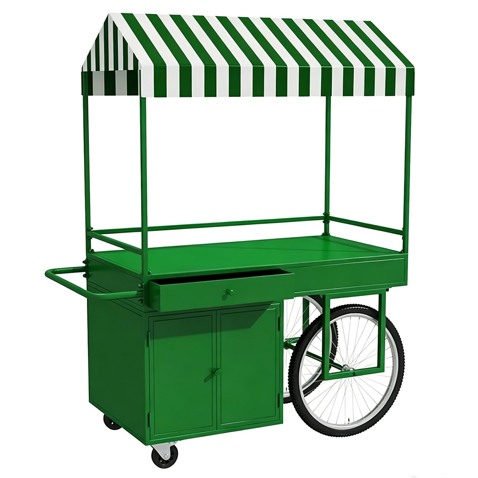 Bancarella del Mercato, Carrello del Venditore di Cibo, con Tettoia, Ruote, Parapetto in Ferro, per Mercati, Street Food ed Eventi Pop-up(Green,140cm/55in)
