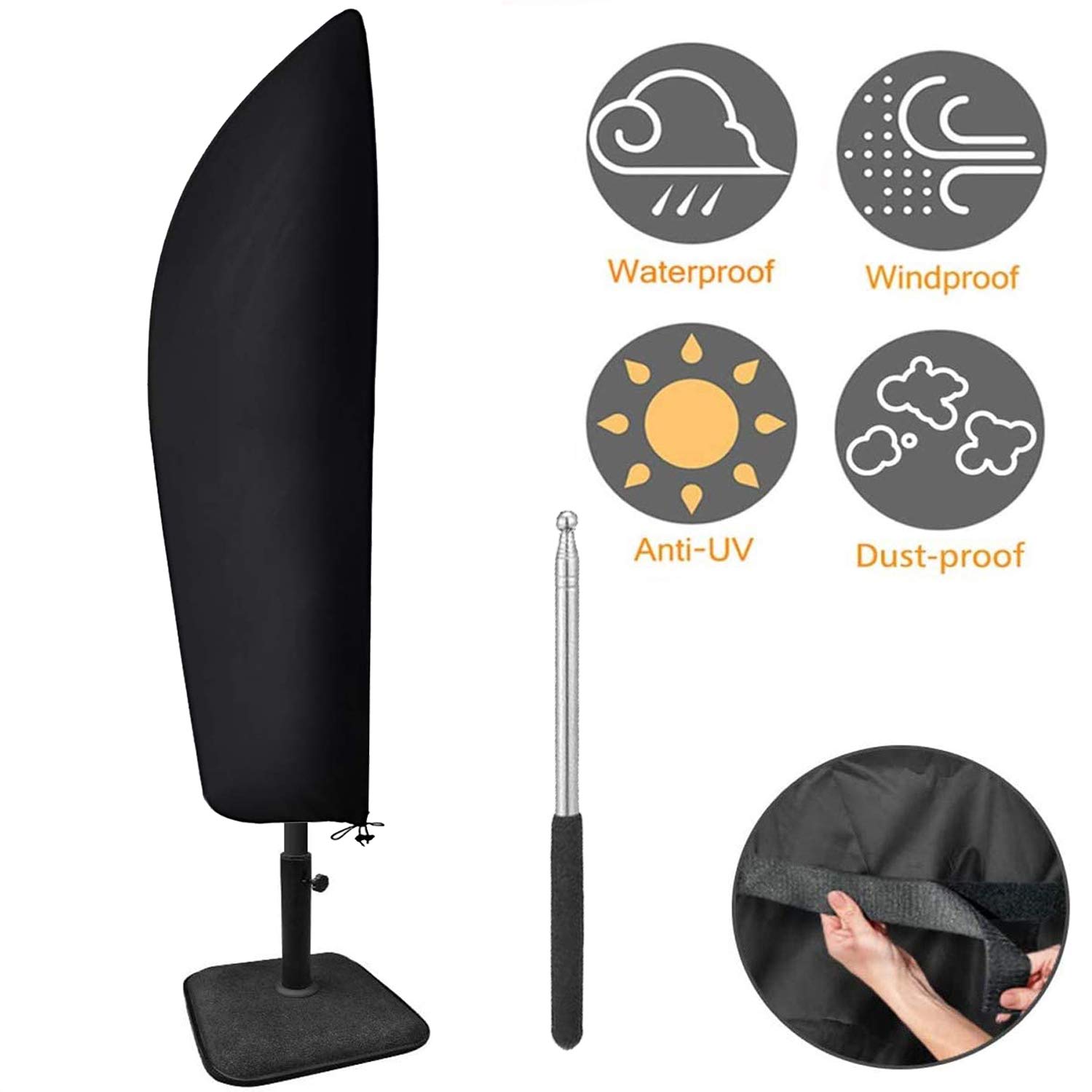Housse de parasol avec tige de contraction,Tissu Oxford résistant à la déchirure anti-UV imperméable au vent 210D Housse de parapluie en extra large avec fermeture éclair (265 x 40/70/50 cm)