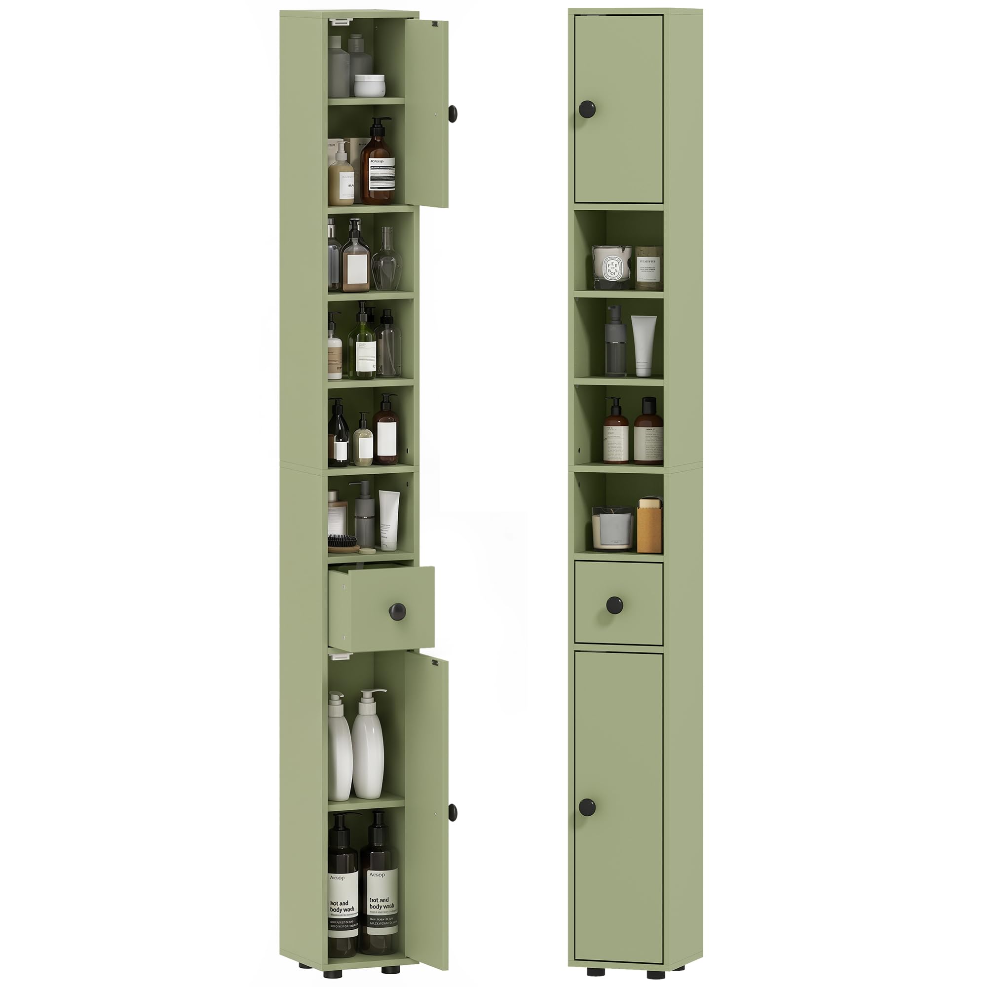 kleankin Armoire de Bain Fine pour Petit Espace 20x20x180cm Vert