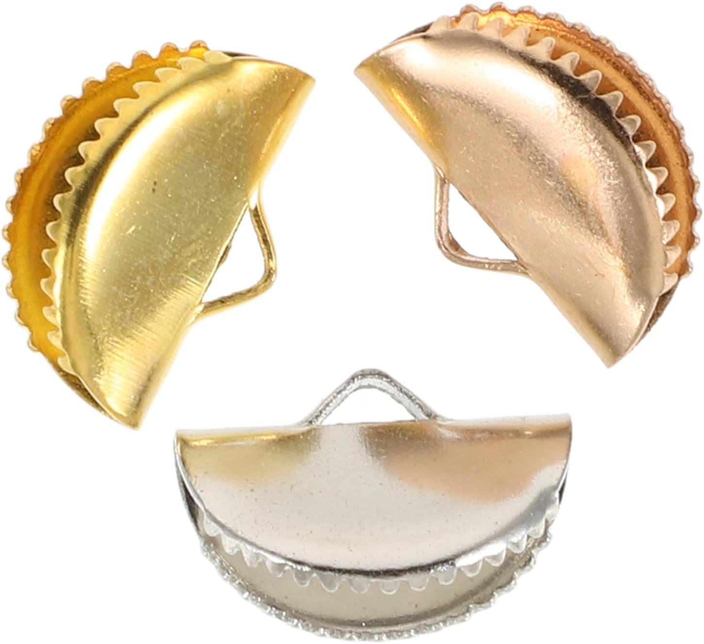 150pcs 150pcs Clamp Cord Ends Crimp Covers for Jewelry Making Half-Round Ribbon Crimp Ends with White and Gold Tone Cord Clips for DIY Crafting and Professional Jewelry Designs