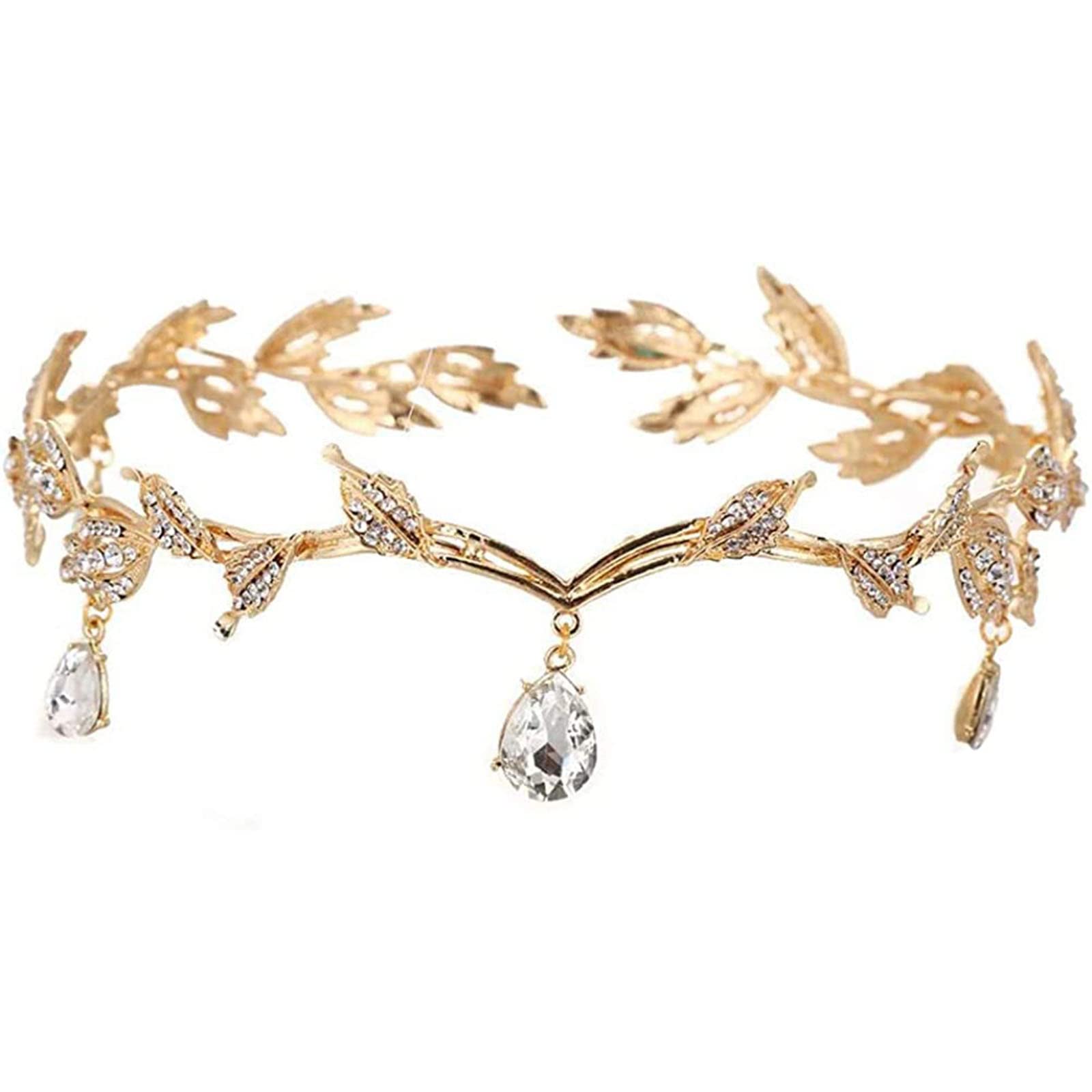 Mikqky Tiara Dorada, Tiaras de Novia, Tiara Diadema Con Rhinestones, Adecuado para Bodas, Fiestas de Cumpleaños, Bodas Con Horquillas (Dorado)