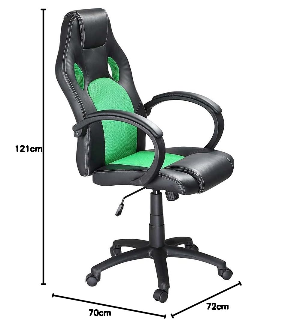 BAKAJI Sedia Sportiva Poltrona Direzionale da Ufficio 4 Ruote Girevole 360° Modello Racer Gaming Design Extra Lusso in Ecopelle Nero e Tessuto (Verde)