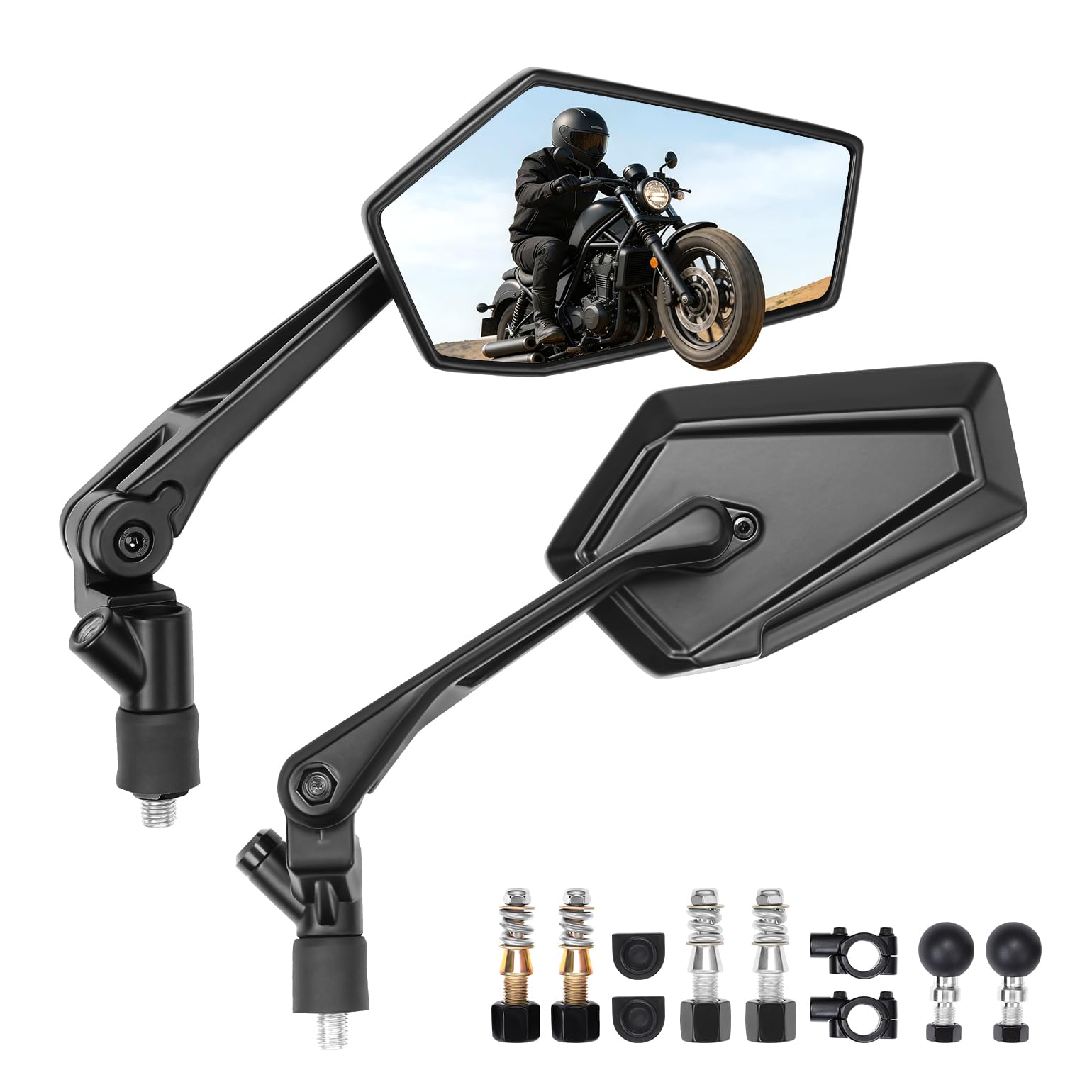 KEMIMOTO Specchietto Moto Retrovisore Omologati, Universali M10 Specchi Laterali Alluminio con Base per Supporto Telefono, 7/8" 22mm Specchietti Moto Ripiegabili per Motociclo Scooter Cruiser