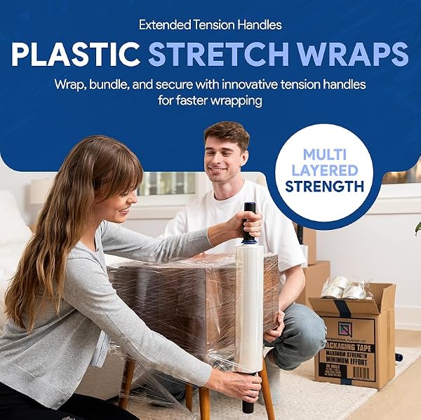 International Plastics Co. 15" Plastic Stretch Film Wrap with Extended Handles 1200ft Each 500% Stretch Clear Cling Durable Adhering Packing Moving Packaging Heavy Duty Shrink by International Plastics Co. - Image 3