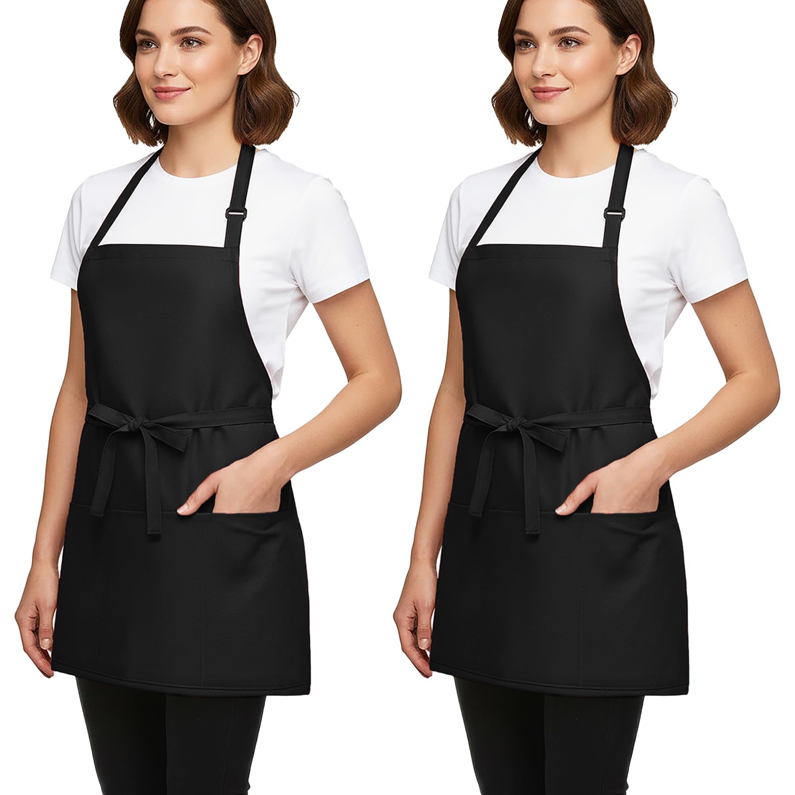 BOHARERS Kitchen Cooking Apron Unisex Adjustable chef apron with 3 pockets, 2 Pack Black
