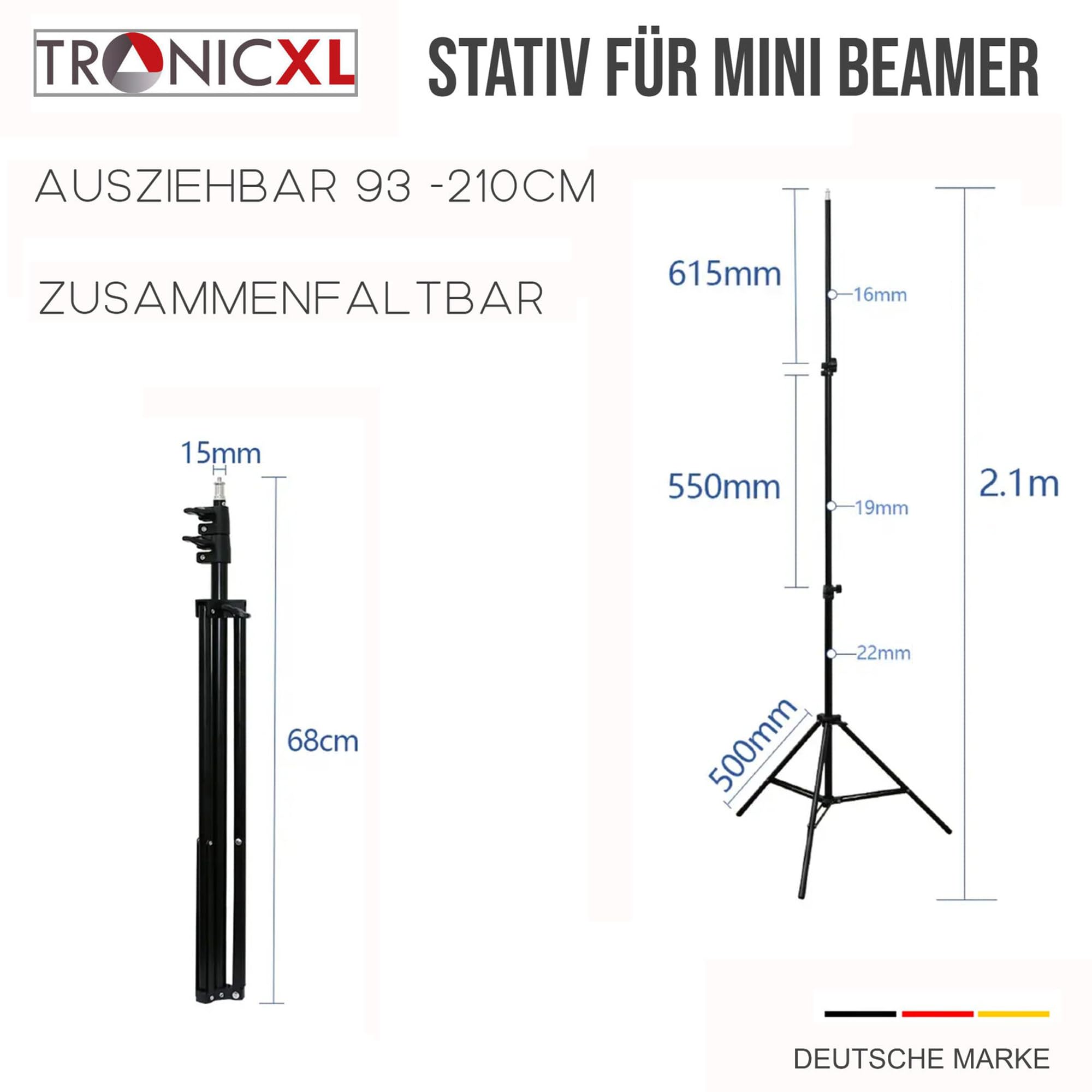 TronicXL 210cm Ständer für Mini Beamer I Mini Beamer Stativ Bodenständer I Kompatibel mit Anker Nebula Capsule Wimius XGIMI Halterung Max Mars I II II 1 2 3 Pro VANKYO Leisure VicTsing Kugelkopf