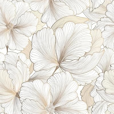 FunStick White and Gold Wallpaper Peel and Stick Gold Ginkgo Leaf Floral Wallpaper Mural for Bathroom Walls Self Adhesive Modern White Gold Beige Hibiscus Floral Contact Paper for Cabinets 17.5"x118"