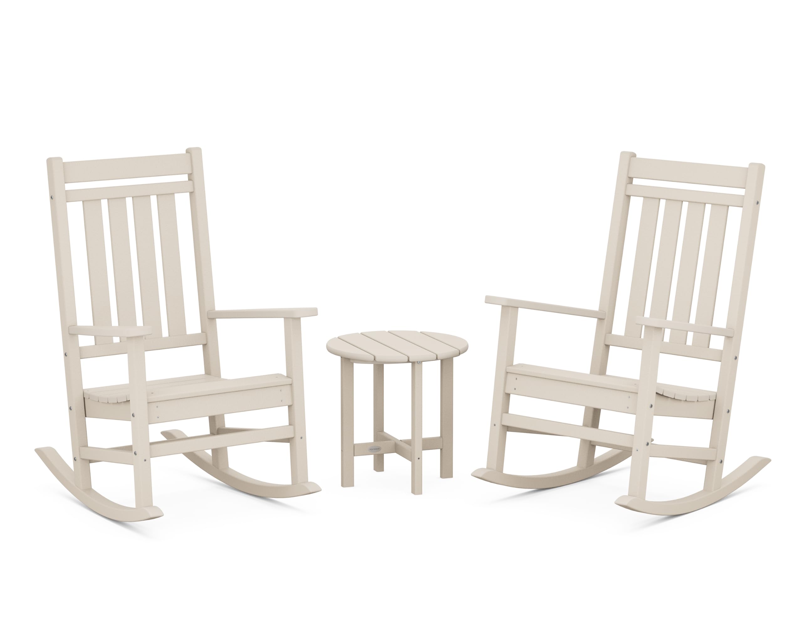 POLYWOOD Estate 3-Piece Rocking Chair Set, Outdoor Patio Porch Rockers with Side Table, All-Weather HDPE Furniture, Fade-Free, Sand