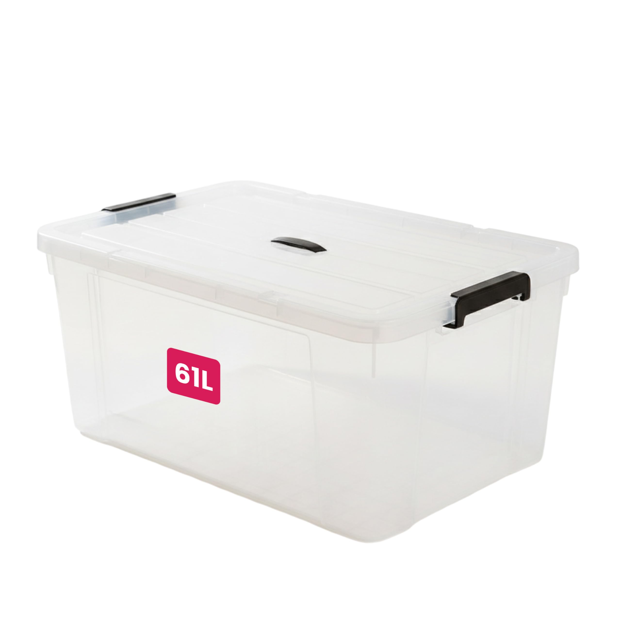 STL Clear Plastic Storage Boxes with Lids, Heavy-Duty Durable Stackable Plastic Storage Containers, Underbed Storage Boxes, Secure Clip-Lock Lid for Home, Office, Kitchen, Toys (1, 61ltr)