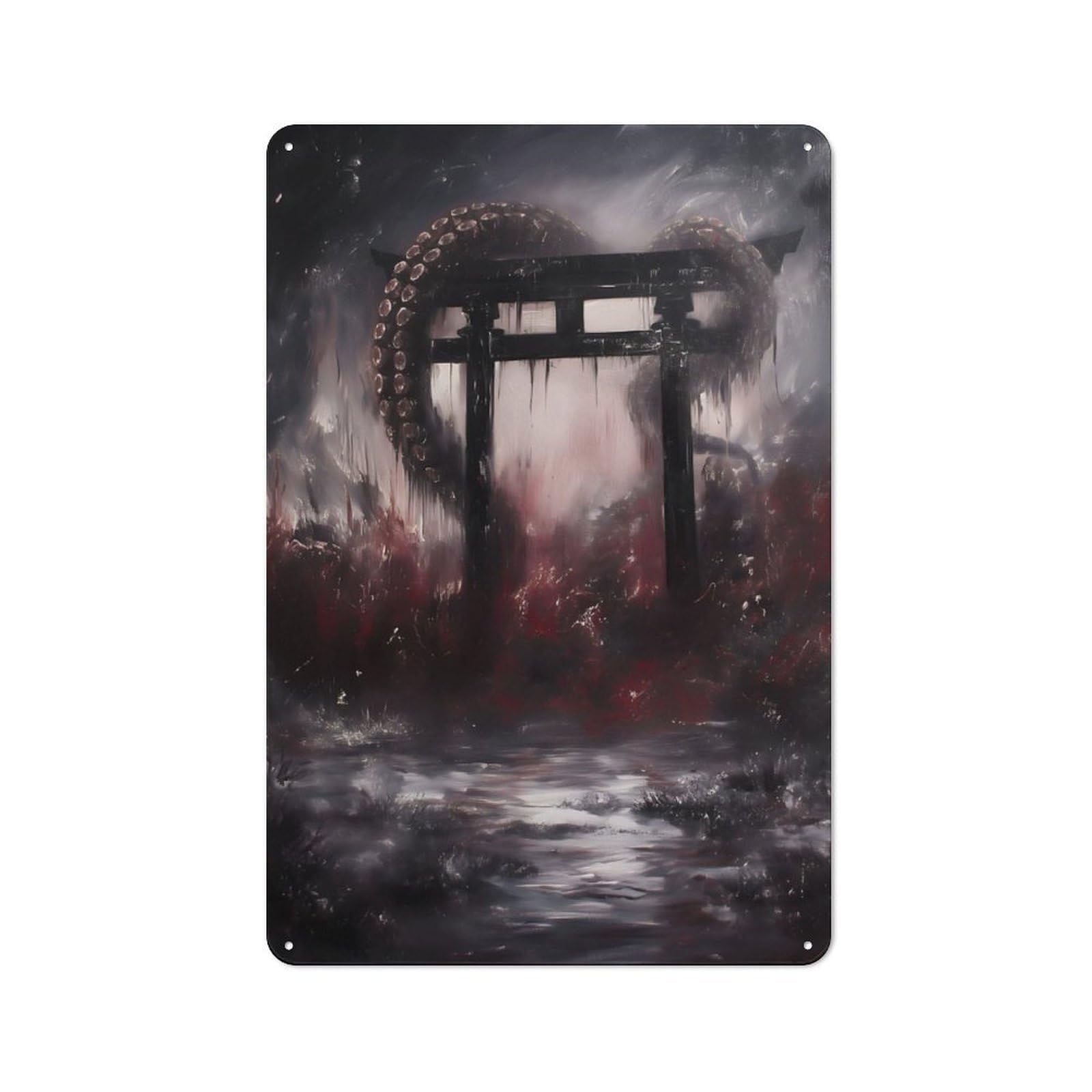 Junmoney Tentacle Torii Gate Retro Tin Wall Plaque 30X20cm For Home Office Or Studio, Wall Decoration For Home Offices And Studios