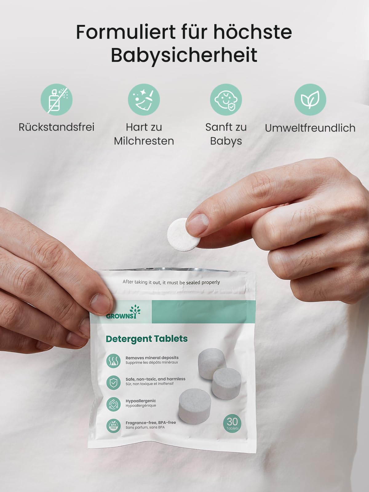 Grownsy 130 Stück Babyflaschen Reinigungstabletten für Momcozy, Baby Brezza Baby Bottle Washer, Waschtabletten Babyflaschenreiniger – Effektive Tabs für Babyflaschen, Sauger & Zubehör