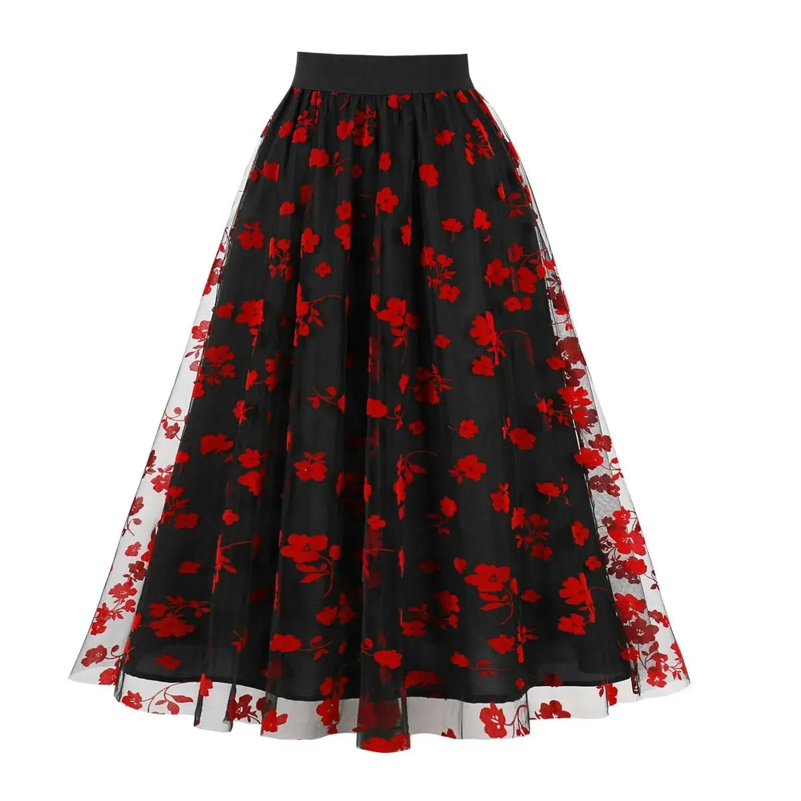 Gonna Lunga Donna Gonna Elastica A-Line Layered Tulle Piegheggiato Abito Lungo Modello Floreale Midi Gonne Vita Alta