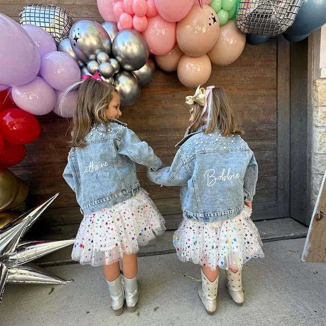 Customized Girls Jean Jacket with Pearls, Kids Denim Jacket, Flower Girls Gift for Wedding4