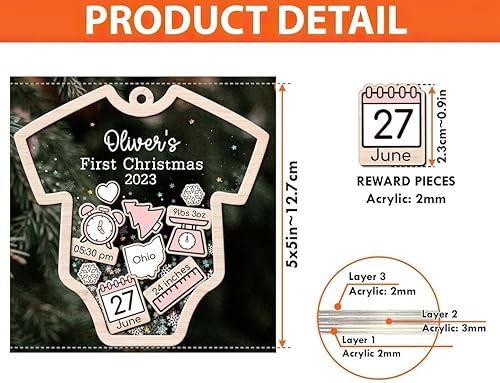 Miniatura 4 de 4D Shaker - Adorno personalizado para la primera Navidad, globo de nieve para bebé, adorno de primera Navidad para bebé, adornos de Navidad de 3