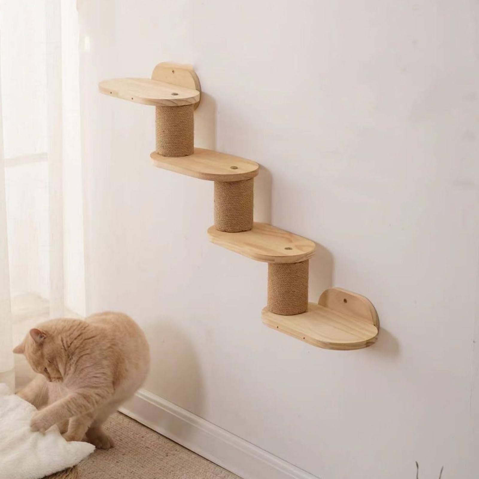 Katzenregale - Katzen Wandregale - Katzenwandregale | Schwebende Kletterleiter, Spielplatz, Bücherregal Für Die Fensterbank Oder Die Decke Holzschwebekletterregal Mit Kratzfläche