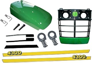New Front Grille/Upper Hood & Fuel Door With Fuel Door Mounting Hardware/CLIP and LH/RH Decal Set Compatible with JohnDeere 4300