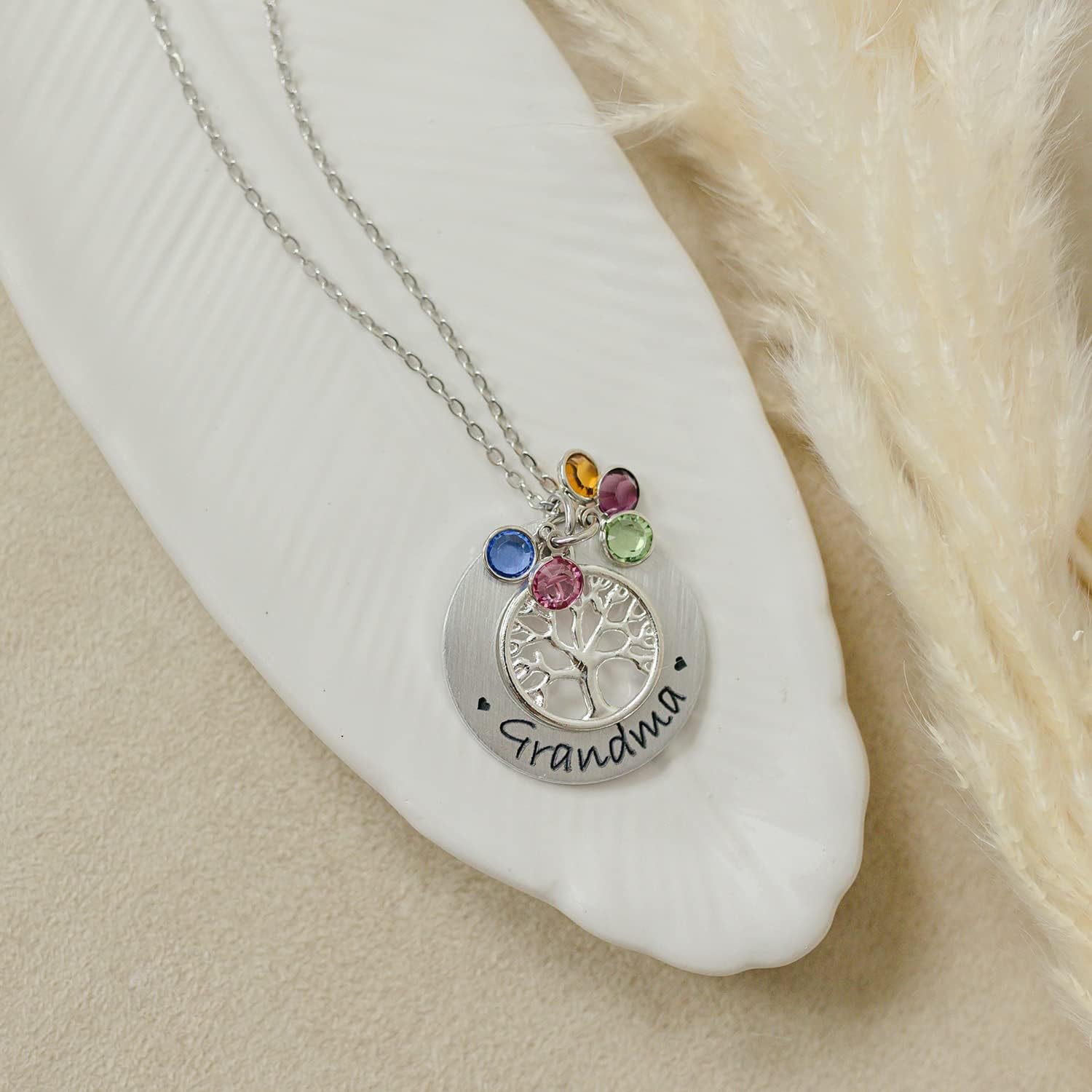 Personalized Family Tree Grandma or Mom Necklace, Custom Grandmother's Mother Birthstone Generations Jewelry, Gift for Nana