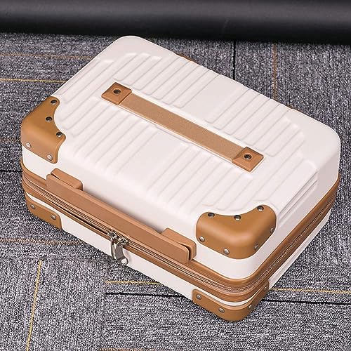 Image of Portable Hard Shell Cosmetic Travel Case, Small Travel Hand Luggage With Elastic Band, Mini Abs Carrying Makeup Box Case Suitcase (White & Brown), 5 Cm