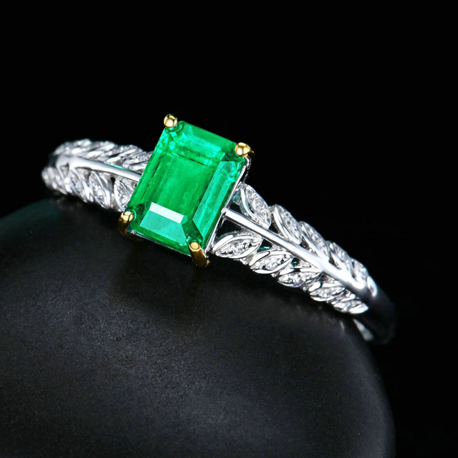 Anillo de boda para mujer de platino, talla 1/2-V 1/2, anillos de compromiso con hojas de 4 garras con esmeralda de 1 ct y moissanita