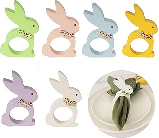 Easter Bunny Napkin Rings Set of 6, Wooden Bunny Napkin Rings, Rabbit Na...