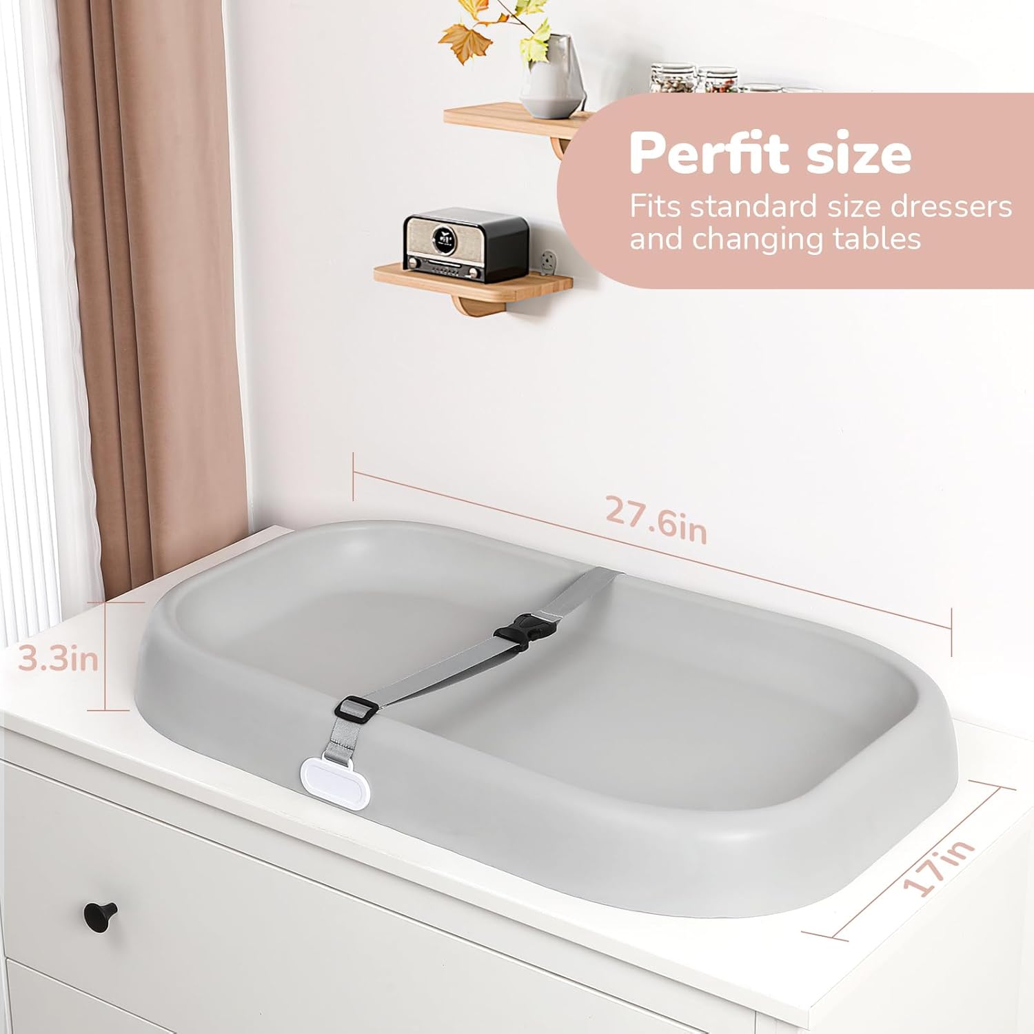 Changing Pad,Organic 100% Natural Premium Latex from Malaysia Jungle,28″×16.5″ Baby Ergonomic Design,Non-Slip,Easy to Clean,IPX7 Waterproof,Fits Changing Table and Dresser,Lightweight(Gray)