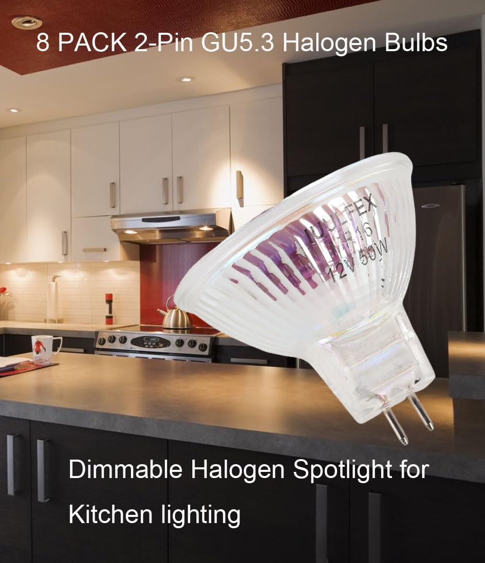 IuulFex Halogen Light Bulbs 8 Pack MR16 12V 50W Spot Light Bulb 2 Pin Base Glass Lens Cover Dimmable Spotlight Bulbs for Ceiling Light Warm White 2700K - Image 4