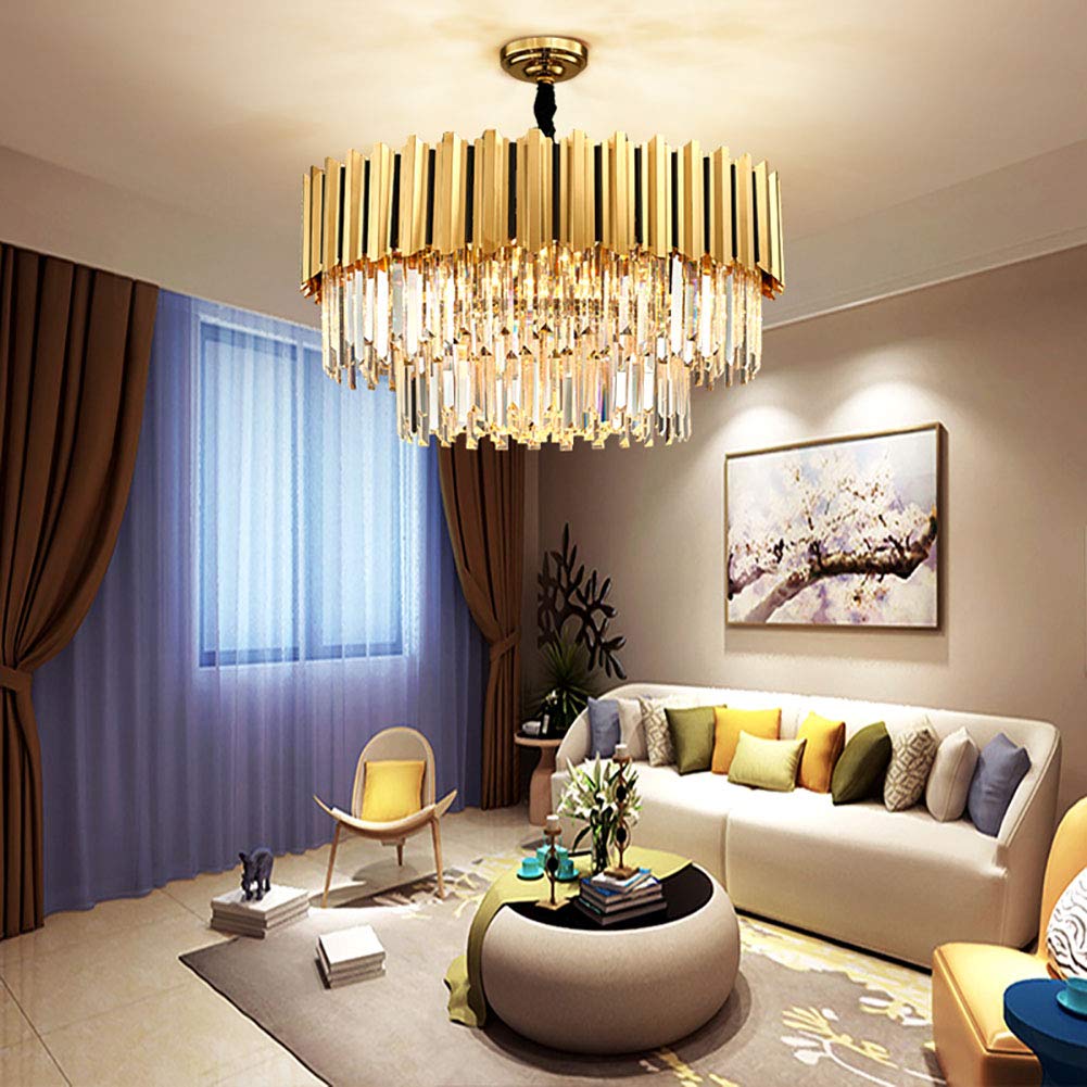 Lampadario Moderno in Cristallo K9, plafoniera a LED a Incasso per Sala da Pranzo, Bagno, Camera da Letto, Soggiorno - Bronzo, 60 cm (24 Pollici), Giornata commemorativa.