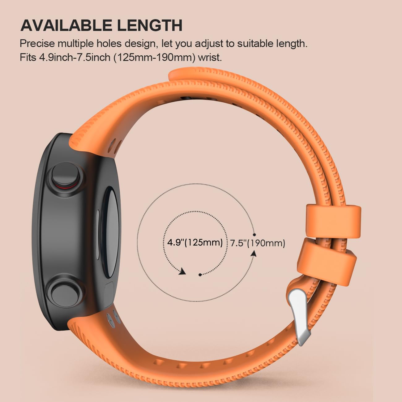 TiMOVO Cinturino Per Garmin Forerunner 45 - Cinturino Di Ricambio In Silicone Morbido, Regolabile 125-190 Mm, Colore Arancione
