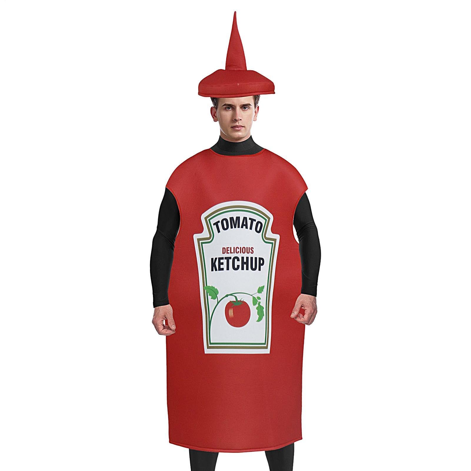 fbgnfihi Ketchup Mustard Costume, Funny Ketchup Halloween Couple Costume, Fancy Dress Food Outfit, Halloween Lover Fancy Dress, Funny Food Tunic Couples Mascot Outfit for Themed Party & Stage Events