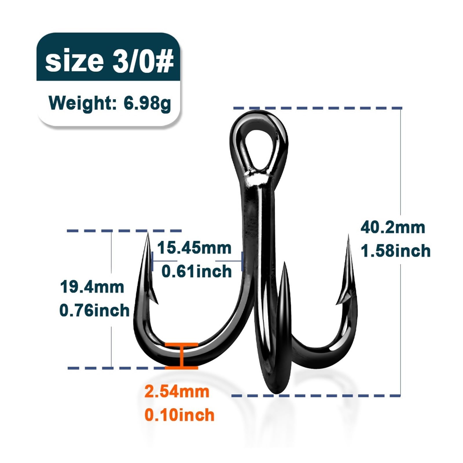 Hameçons de pêche triples en acier à haute teneur en carbone, leurres de remplacement tranchants, leurres durs, truite, poisson bleu, saumon, 4 pièces, 10 à 30 pièces(Size-3-0 Gap-15.45mm,10 P
