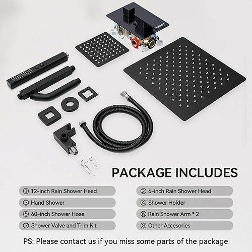 Miniatura 8 de Juego de grifo de ducha, sistema de ducha de lluvia de 12 pulgadas con soporte de mano y techo de 6 pulgadas, cabezal de ducha de lluvia de 6