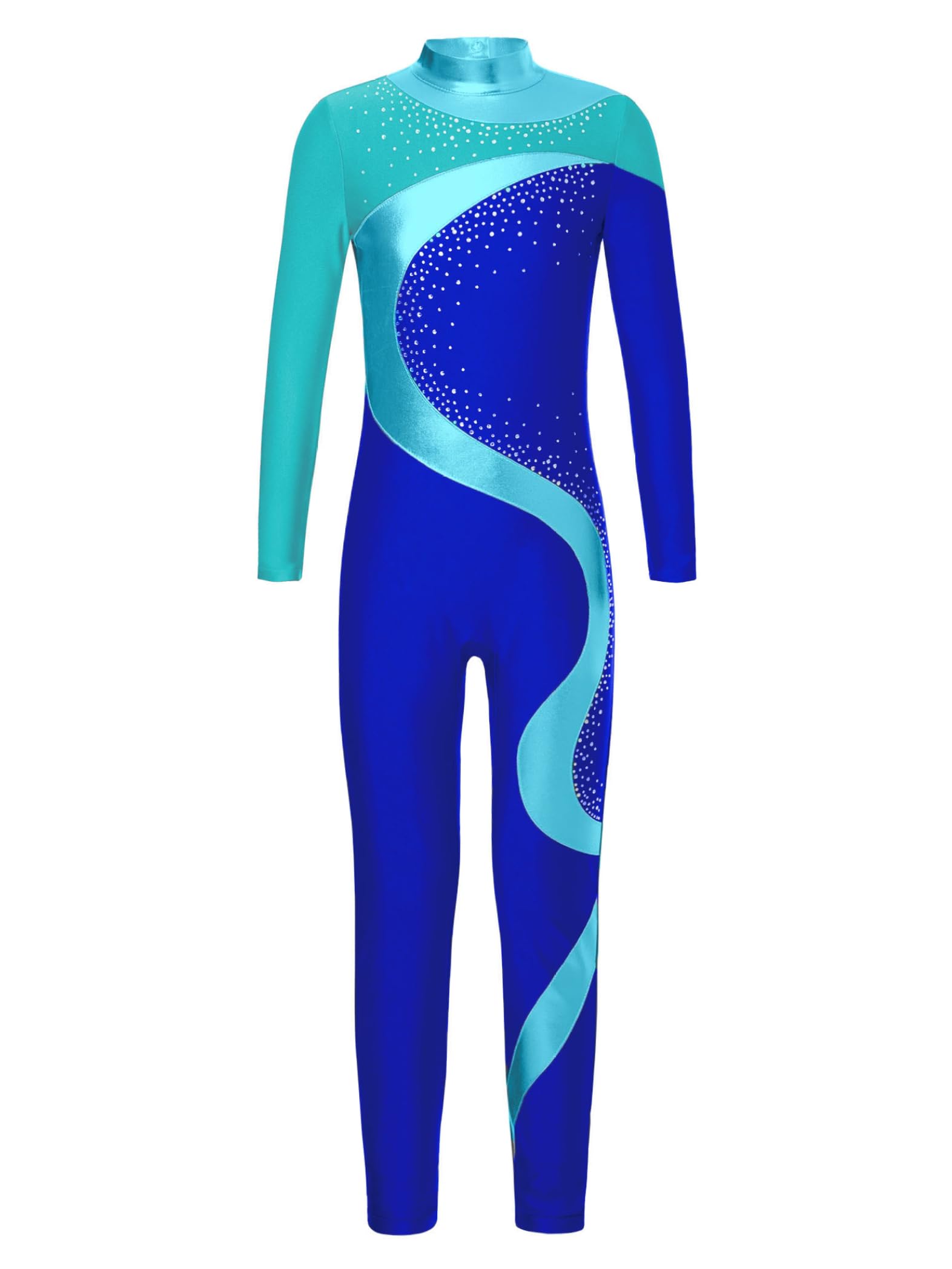 Mädchen Gymnastikanzug Ganzkörperanzug Turnanzug Langarm Kombination Strass Tanzanzug Ballettanzug Farbverlauf Eiskunstlaufanzug