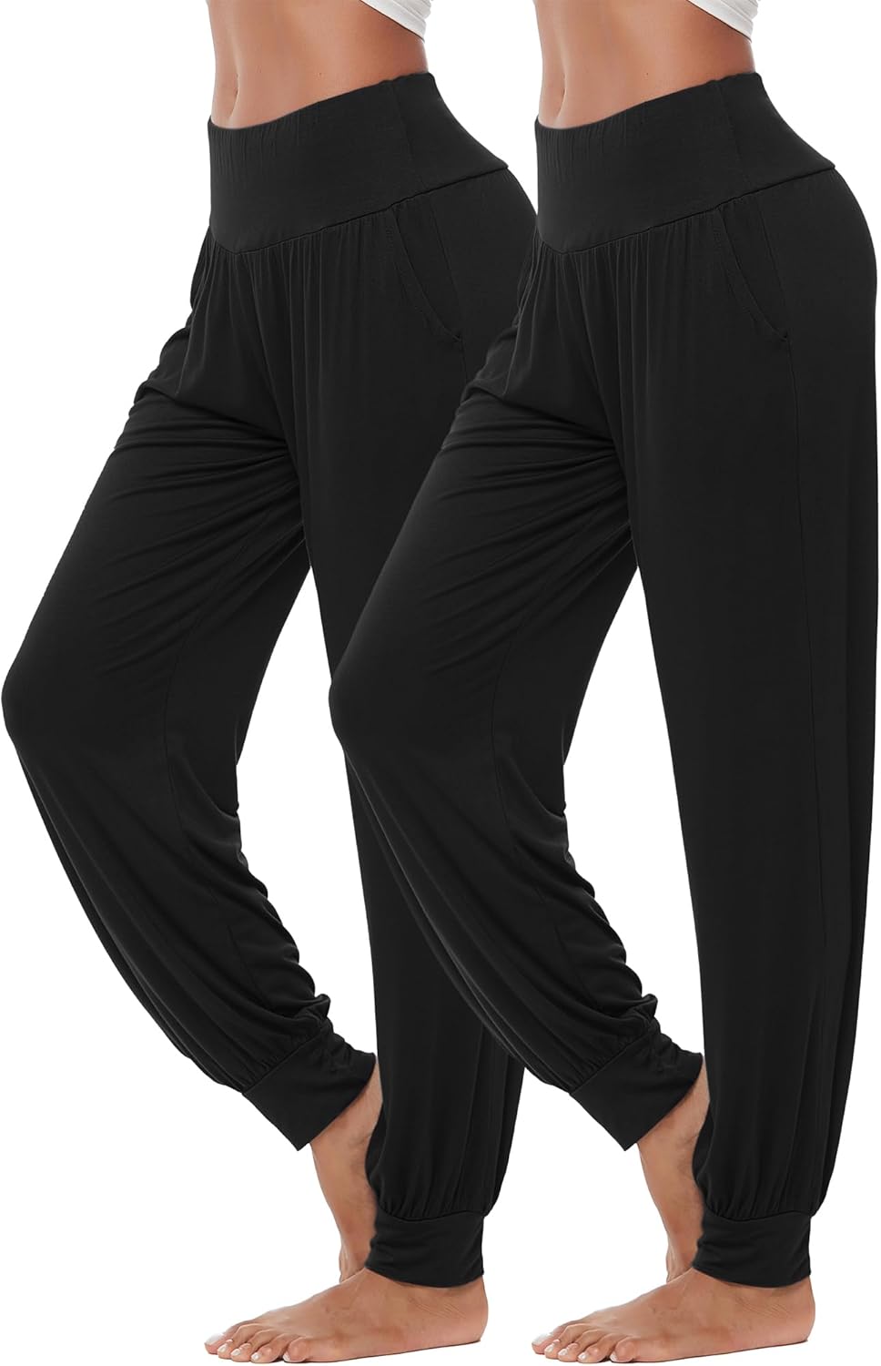 AvaCostume Women's Loose Yoga Harem Workout Pants with Pockets BlackBlack S - Image 2