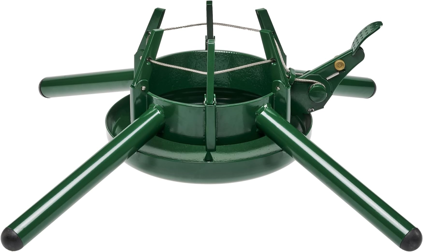 Christmas Tree Genie Steel - Green Tree Stand - Original Single Cable Operation, Holds up to 15 ft Live Trees - Foot Pedal Setup & Water Reservoir - 4 Stabilizing Feet, German Made