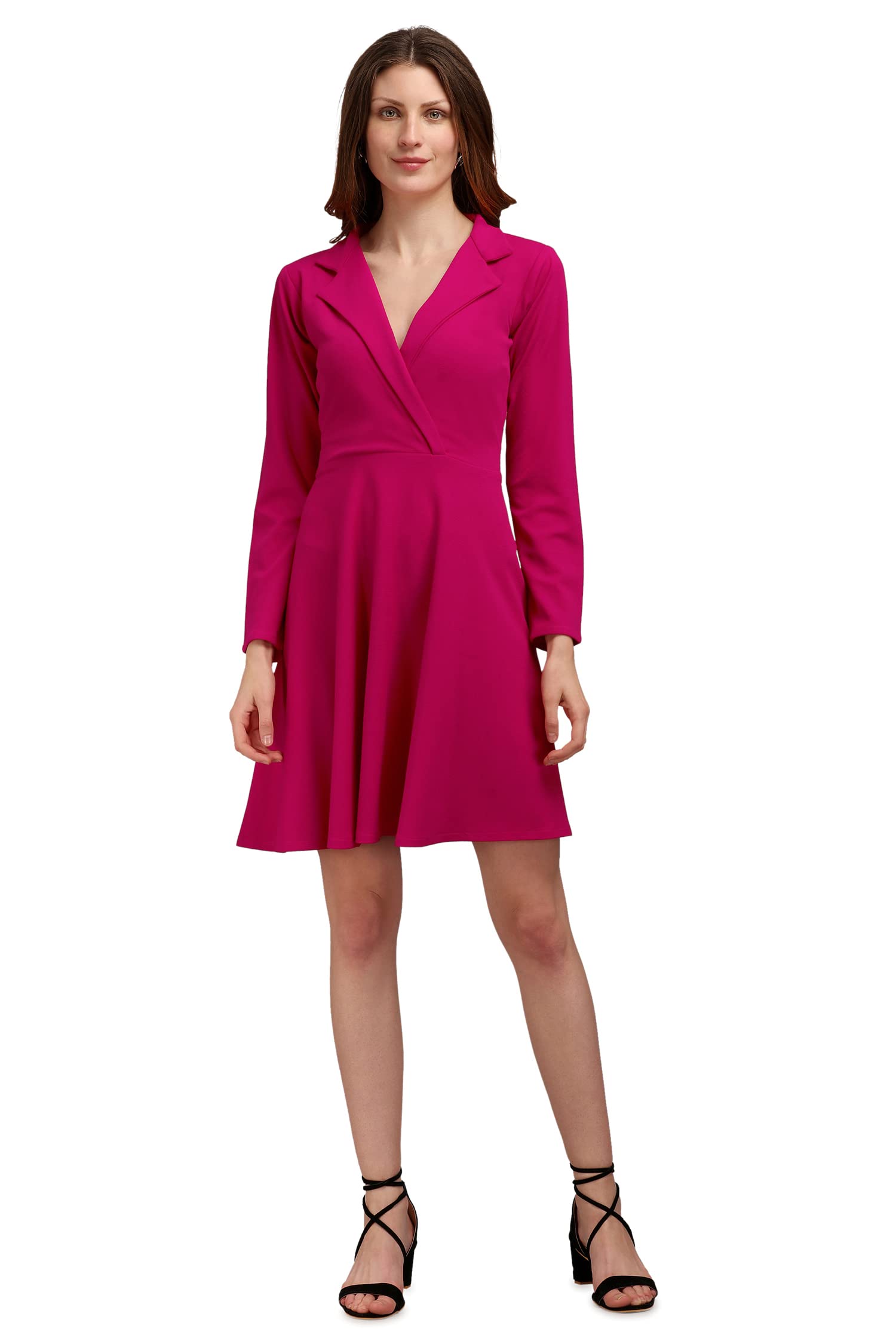 Purvaja Womens Fit & Flare Above Knee Length Dress (Ruby-464-Pink_Pink_Large)