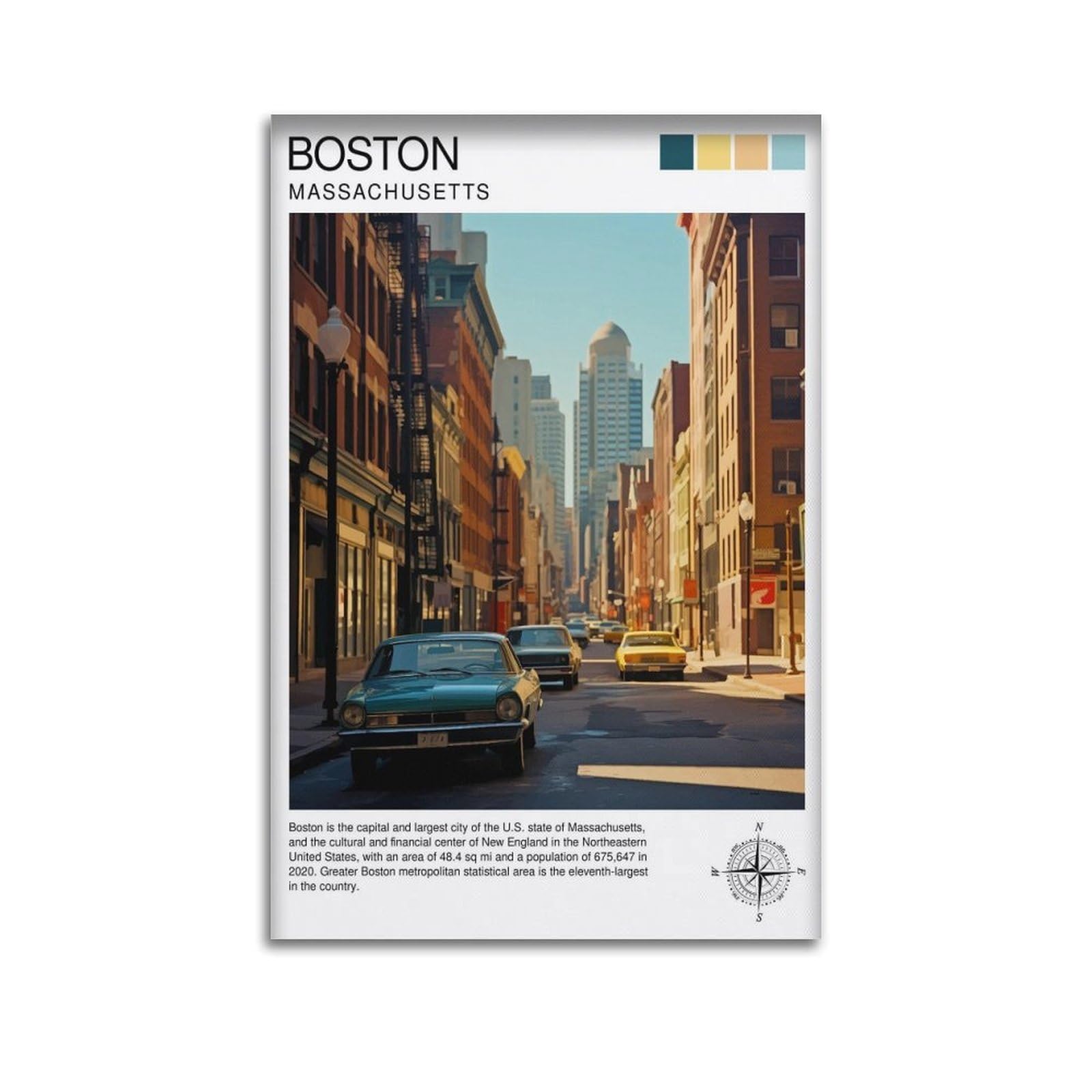 xiaoxiaoshen Boston Travel Cityscape Massachusetts Gift for USA Home Canvas Poster Wall Art Prints Room Aesthetic Murals Bedroom And Living Decorations 20x30inch(50x75cm)