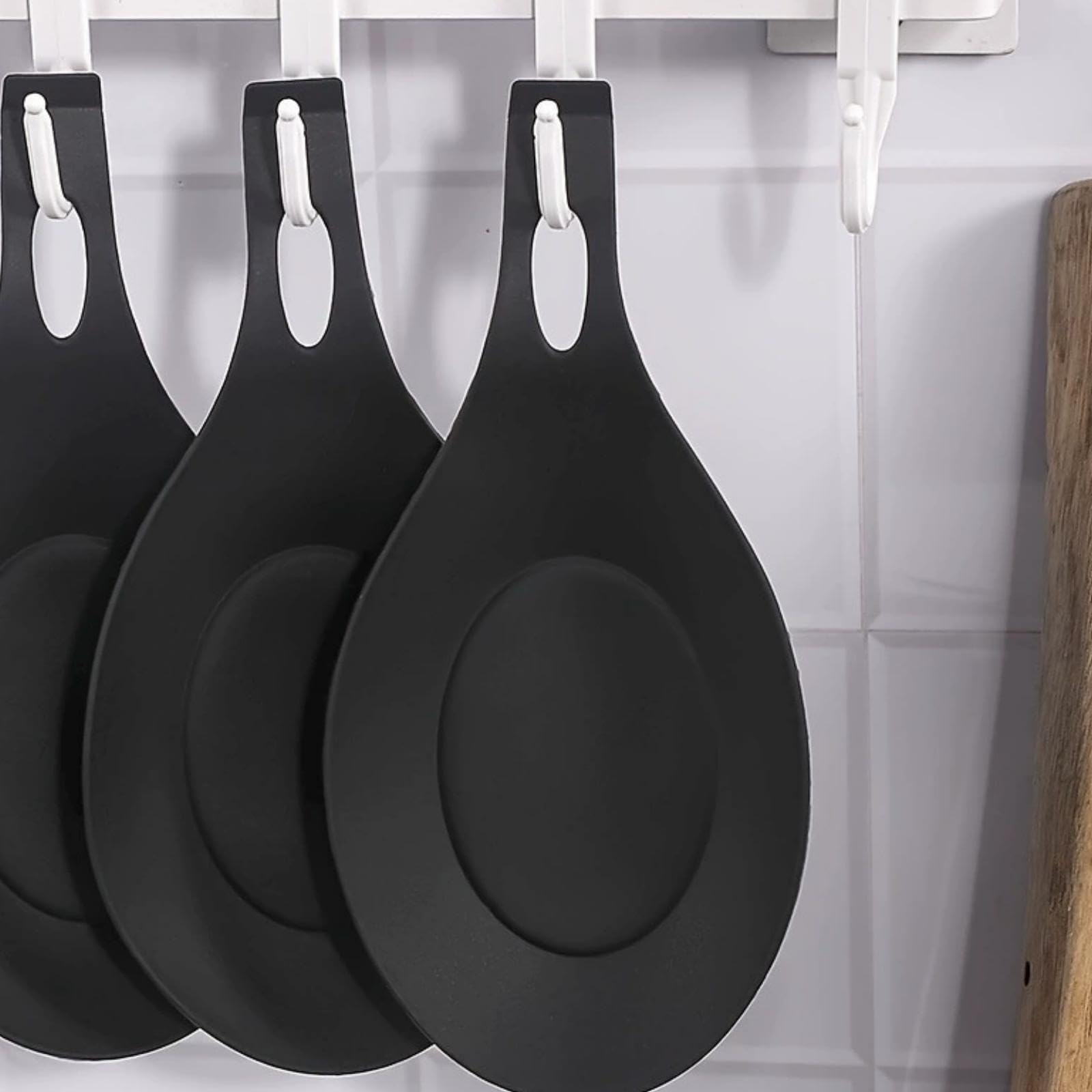 Repose Cuillère en Silicone, Porte Cuillère de Cuisine, Résistant à la Chaleur, pour Louches et Ustensiles (Noir)