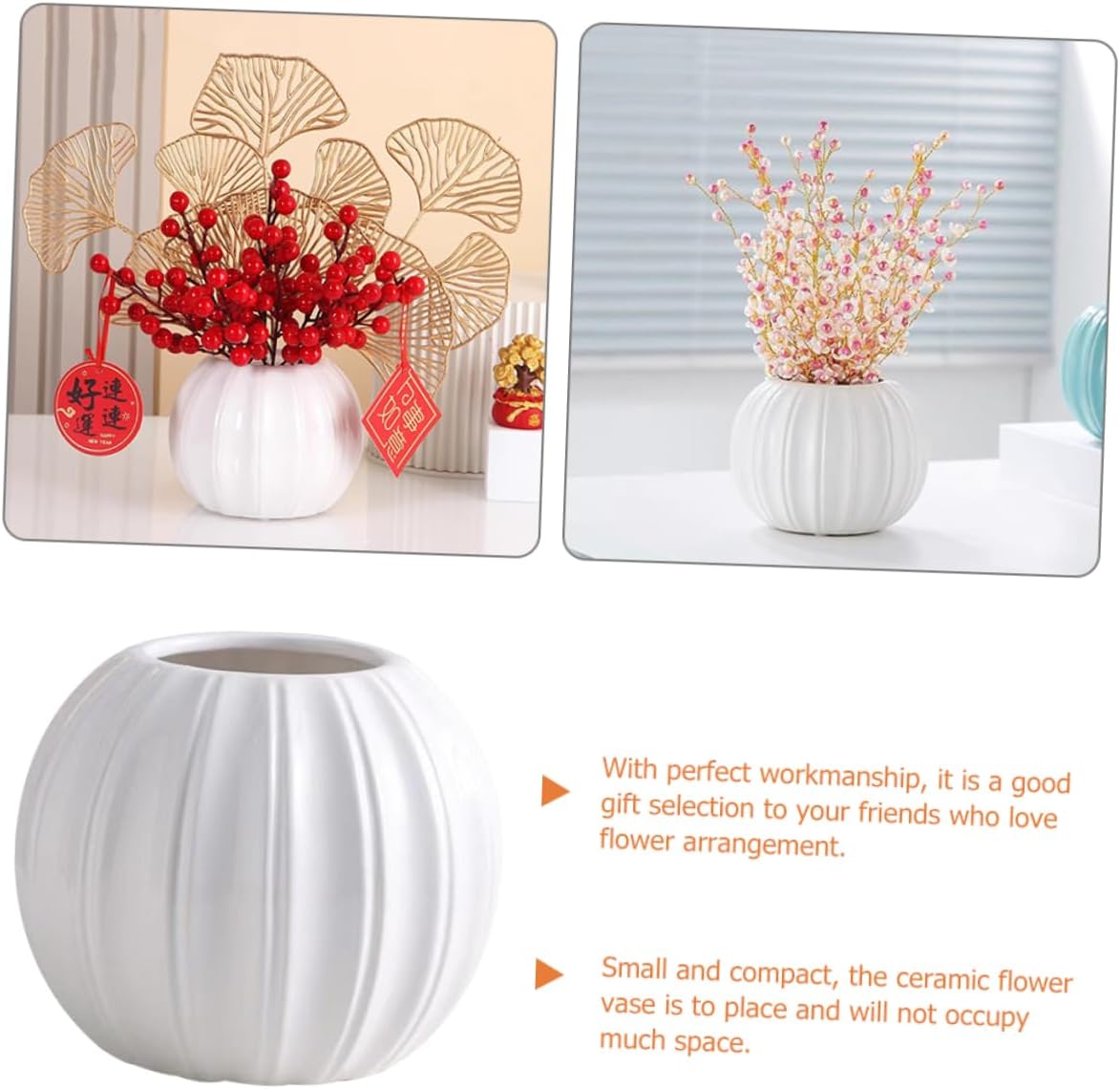 Modern Artistic Ceramic Pumpkin Vase for Dried Flowers Simple Design Decorative Floral Container for Office Home Compact Smooth Finish