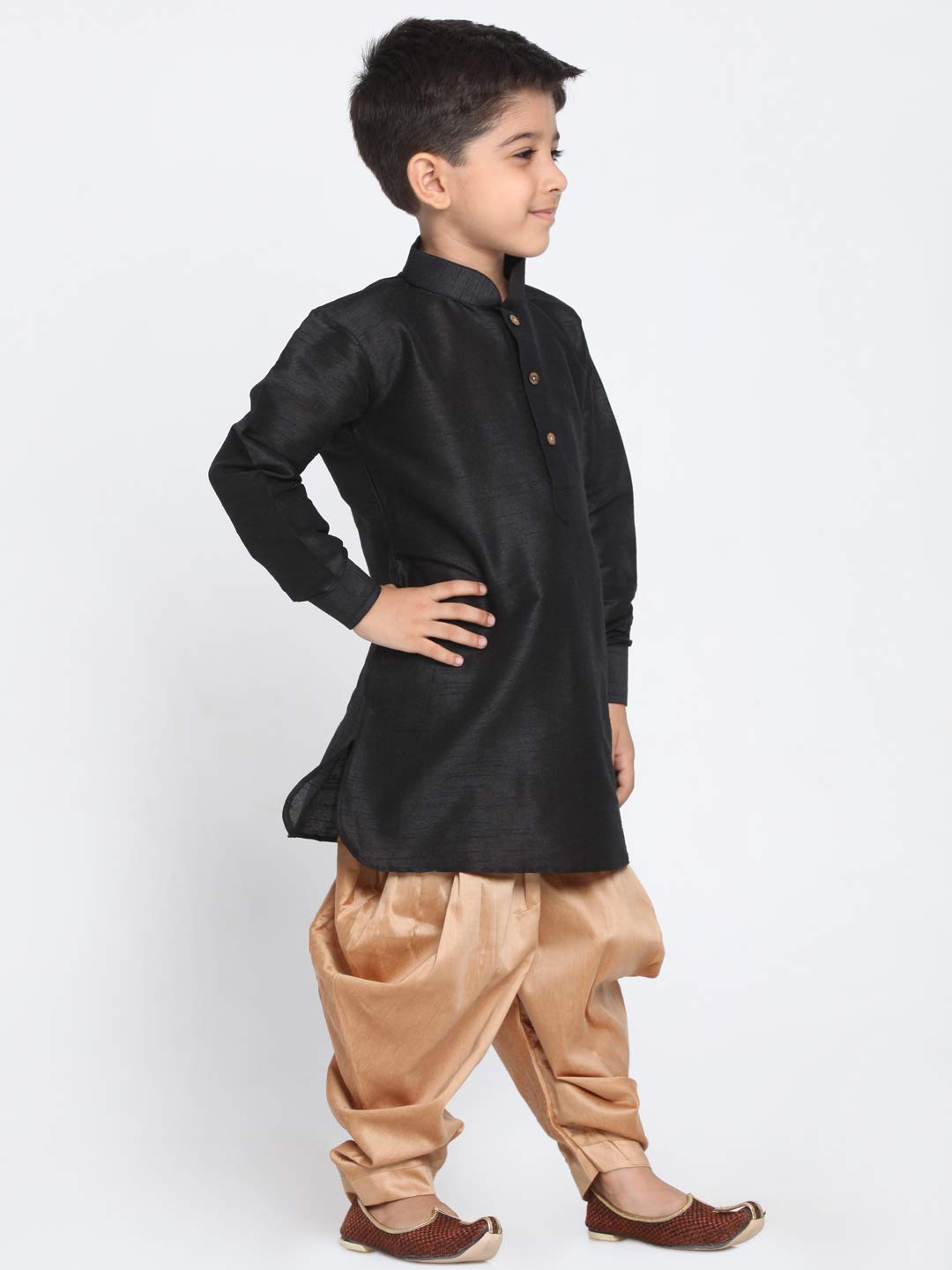 Jbn Creation Boys' Black And Rose Gold Silk Blend Kurta And Dhoti Pant Set (Vasbuk001Blncdrg, For 5-6 Years)