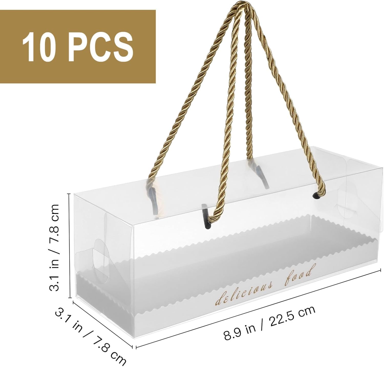 Oblong Cake Boxes 10 Pcs PET and Cardboard Food Packaging