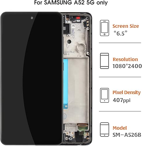 Miniatura 2 de Para Samsung Galaxy A52 5G SM-A526 Pantalla LCD original táctil digitalizador (no para A52 4G) A526U A526T A526T A526V A526A A526B A526U1 A526W