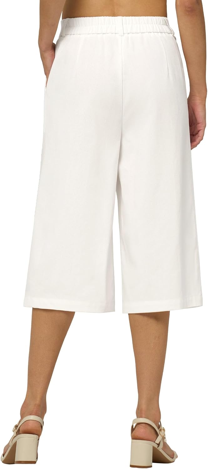 Willit Women's Linen Capri Pants Wide Leg Dress Casual Summer Pleated Capri High Waisted with Pockets 16"