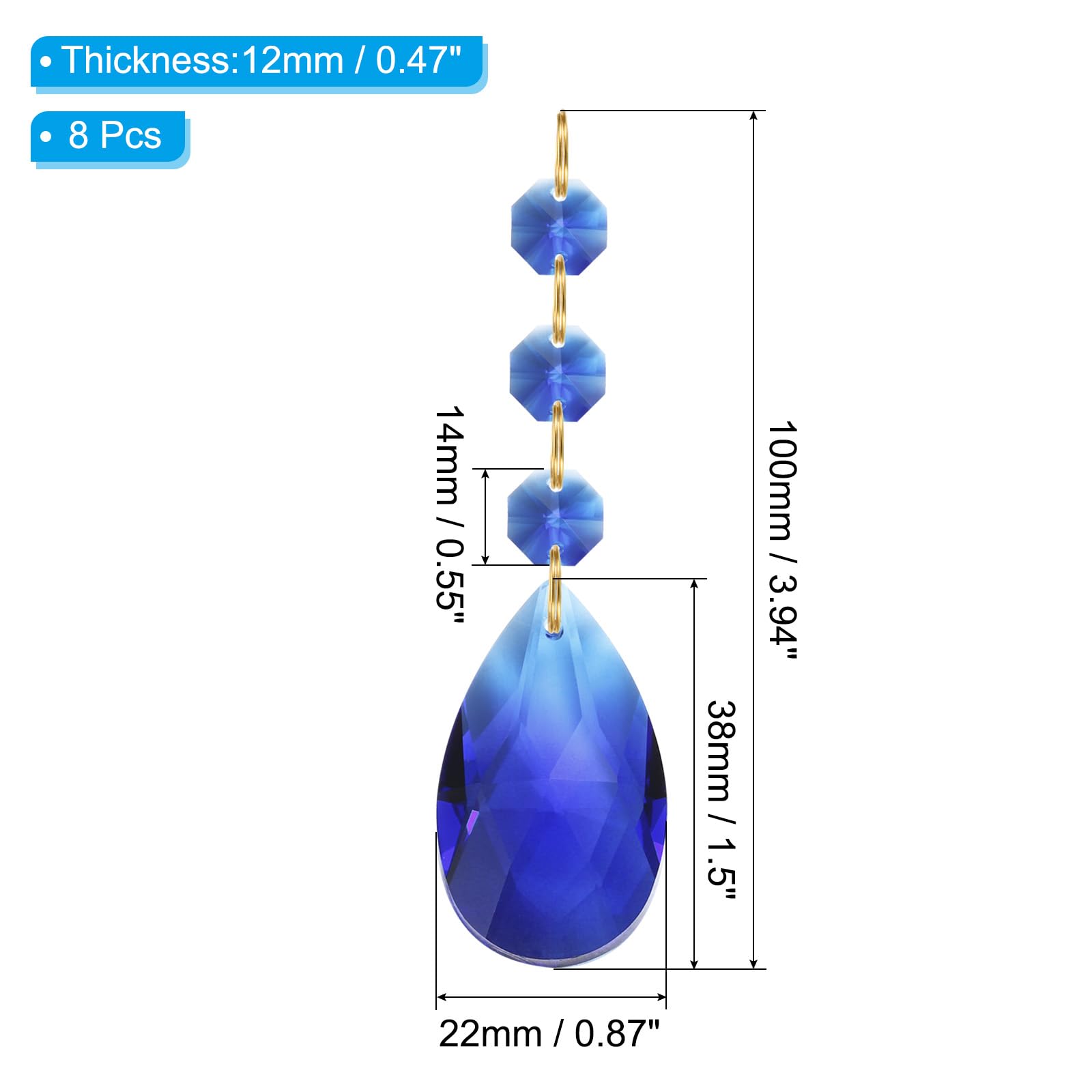 PATIKIL Teardrop Crystal Chandelier Pendants Beads, 8 Pack 100mm Length 38mm Chandelier Prisms Parts Ornaments Hanging Beads for DIY Arts Crafts Decoration, Dark Blue - Image 2