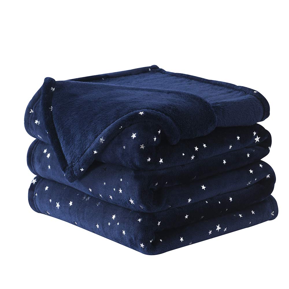 NANPIPER Throw Blanket, Ultra Soft Thick Microplush Bed Blanket, All Season Premium Fluffy Microfiber Fleece Throw for Sofa Couch (Throw Size 90"x90", Navy Blue)