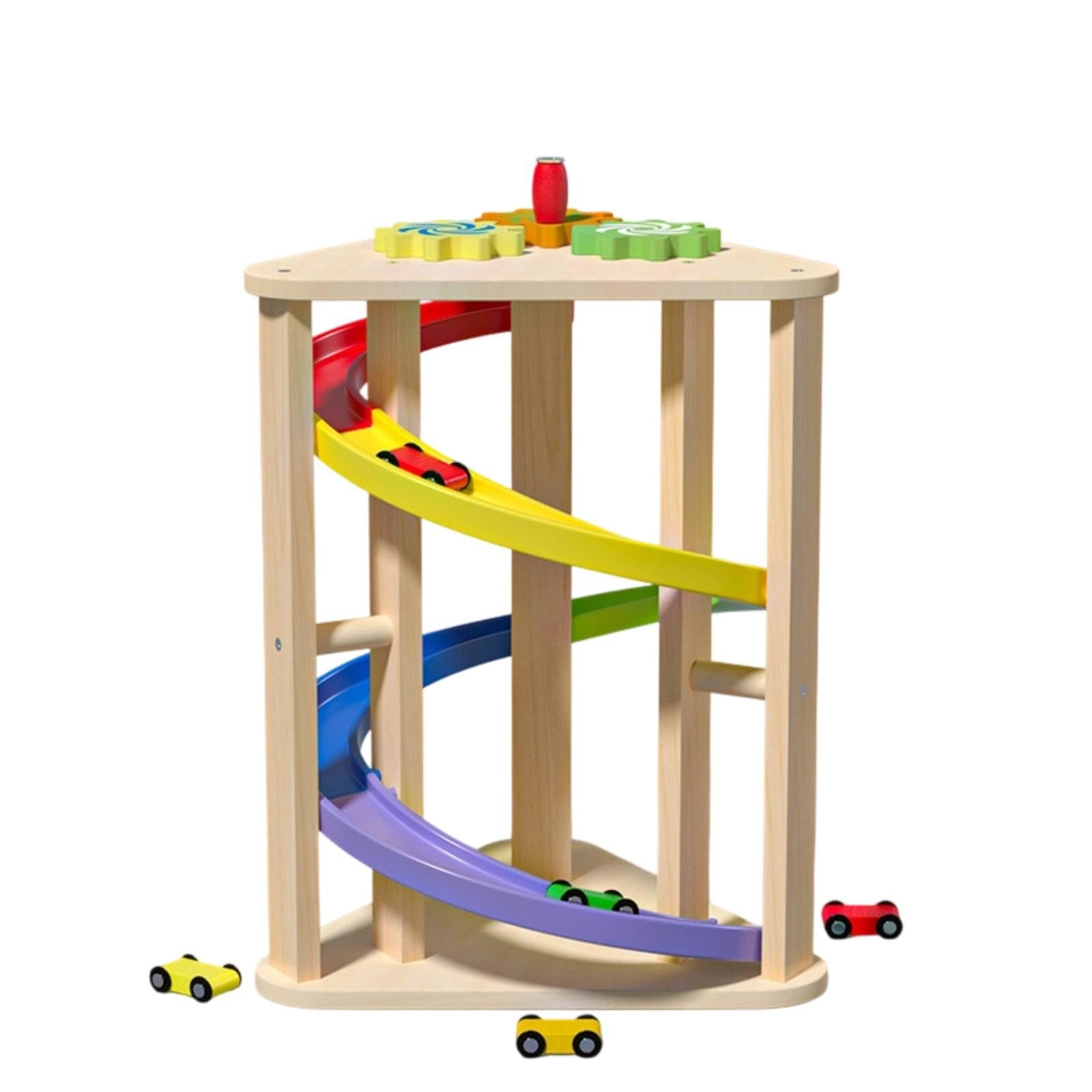 Kinder Kugelbahn Auto Rennbahn Holz Spielzeug Set Rutsche Bahn Lernspielzeug Zahnrad Aktivität Glatte für Vorschule Therapiestelle Frühförderung