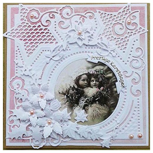 xmelug Étoile Cadre Rond en Métal Modèle en Métal Moule en Relief Modèle Scrapbooking Die-Cut DIY Album Photo Invitation Enveloppe Modèle De Cadeau De Noël Silver
