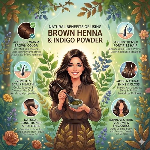 Image of Khadi Nyoli Natural Brown Herbal Mehndi Powder for Hair 100gm | Enriched with Amla,Shikakai,Bhringraj & Fenugreek powder| 100% Natural Ayurvedic Henna for Grey Hair Coverage | Chemical-Free & Ammonia-Free Hair Color | Long-Lasting Natural Black Hair Dye for Men & Women