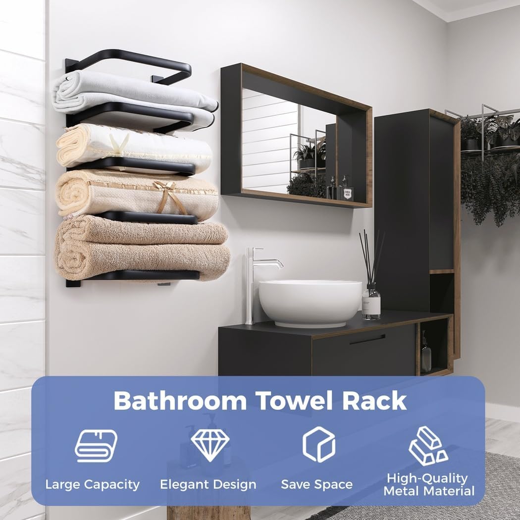 5-Tier Towel Storage Rack, Wall-Mounted Stainless Steel Bathroom Shelf for Towels, for Rv, Camper